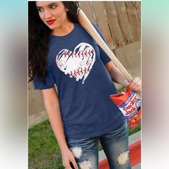 Blue Baseball Heart T-Shirt Women’s Mens Kids Unisex 2XL XXL - Picture 7 of 16